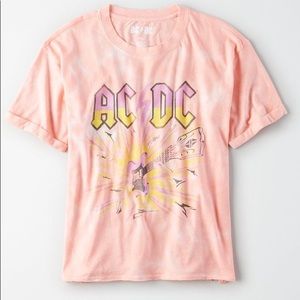 Pink tie dye AC/DC band shirt short sleeve tee